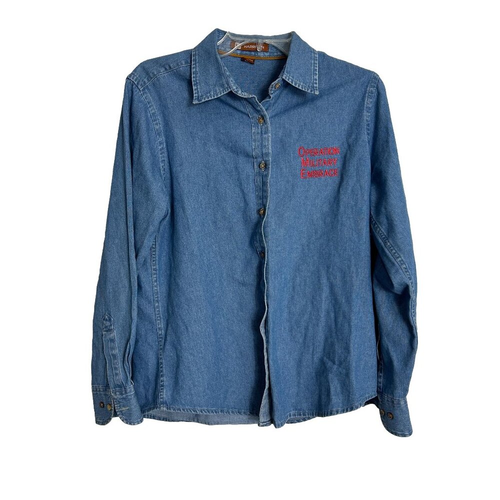 Harrington Denim Shirt Mens Size Medium Operation Military Embrace Button Front